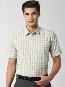 Peter England Men Green Tartan Checks Opaque Checked Formal Shirt