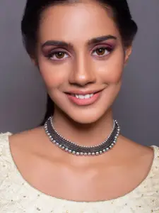 Fida Silver-Toned & Black Silver-Plated Oxidised Necklace