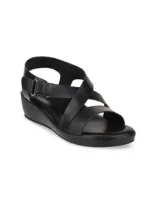 Sherrif Shoes Black Wedge Sandals with Buckles