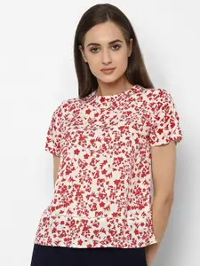 Allen Solly Woman White & Red Floral Regular Top