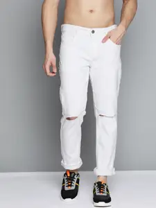 Harvard Men White Carrot Fit Slash Knee Stretchable Jeans