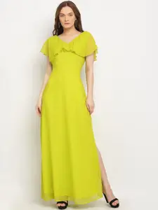 La Zoire Fluorescent Green Maxi Dress with Ruffled Details