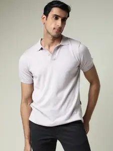 RARE RABBIT Men Lavender Cotton Polo Collar T-shirt
