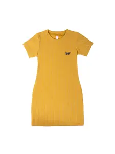 Hunny Bunny Girls Mustard Yellow Striped T-shirt Dress
