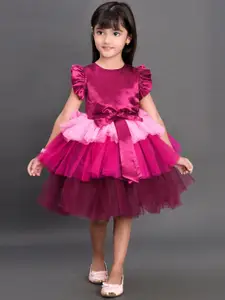 Pink Chick Girls Maroon Layered Net Party Dress