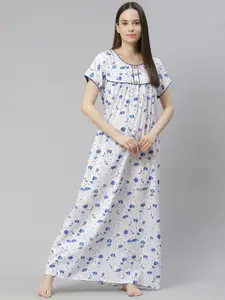 Vemante Blue Printed Maxi Nightdress