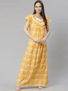 Vemante Yellow Printed Maxi Nightdress VNY01FLYEL