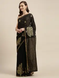Mitera Black & Gold Floral Banarasi Saree