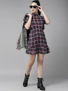 The Roadster Lifestyle Co. Fit & Flare Checked Dress