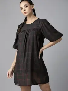 Roadster Women Black & Red Checked A-Line Dress