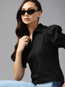 Roadster Women Black Cotton Casual Shirt