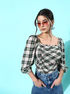 Roadster Green & White Checked Top