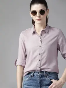 Roadster Women Mauve  EcoVero Solid Casual Shirt