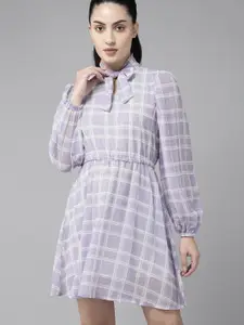 The Roadster Lifestyle Co. Checked Tie-Up Neck Dress