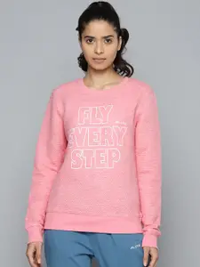 Alcis Women Pink Self Design Sweatshirt with Print Detail