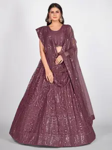 SHOPGARB Burgundy & Steel Semi-Stitched Lehenga & Unstitched Blouse With Dupatta