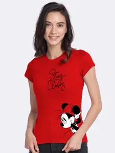 Bewakoof Women Slim Fit Minnie Mouse Print Slim Fit T-shirt