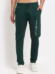 Club York Men Green & White Typography Printed Straight-Fit Track Pants