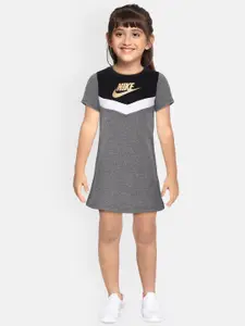 Nike Girls Grey & Black Colourblocked T-shirt Dress