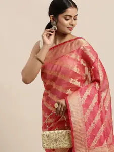 Geroo Jaipur Pink Woven Design Zari Silk Cotton Kota Saree