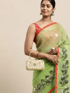Geroo Jaipur Green Woven Design Zari Silk Cotton Kota Saree