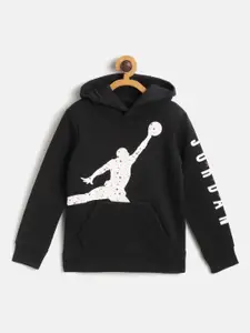 Jordan Boys Black & White Jumpman Brand Logo Print Hooded Pullover Sweatshirt