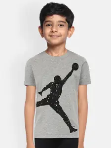 Jordan Boys Grey Melange  Black Speckled Jumpman Graphic Short Sleeve Cotton Pure Cotton T-shirt