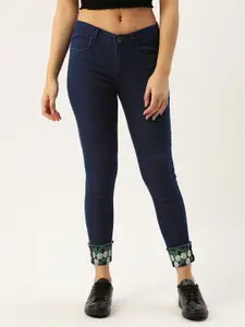 DressBerry Women Navy Blue Skinny Fit Stretchable Jeans Embroidered Detail