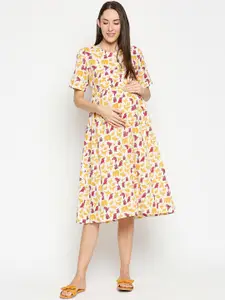 AV2 Yellow Floral Printed Maternity Midi Dress