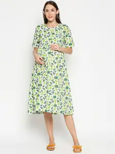 AV2 Green Floral Printed Maternity Midi Dress