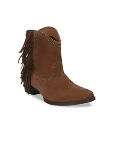 CARLO ROMANO Women Tan Leather Flat Boots