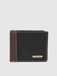 Hidesign Men Black & Brown Textured Leather Two Fold Wallet