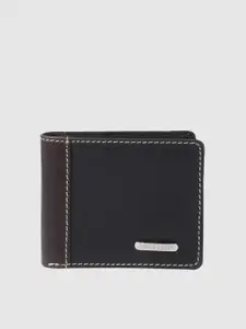 Hidesign Men Black & Brown Colourblocked Leather Two Fold Wallet
