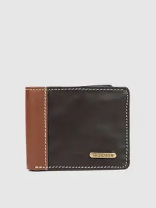Hidesign Men Brown & Black Textured Leather Two Fold Wallet