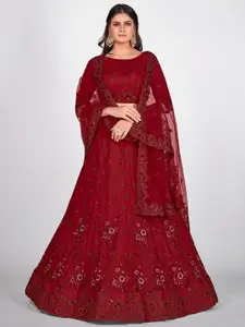 SHOPGARB Maroon Embroidered Sequinned Unstitched Lehenga & Blouse With Dupatta