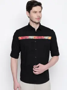 Basics Men Black Abstract Printed Slim Fit Casual Shirt
