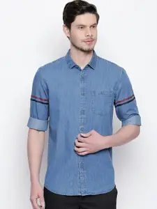 Basics Men Blue Solid Slim Fit Casual Shirt