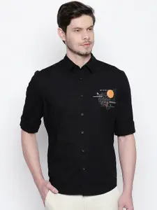 Basics Men Black Slim Fit Printed Casual Shirt
