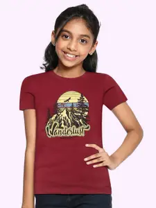 UTH by Roadster Girls Maroon & Yellow Cotton Printed T-shirt