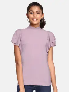UTH by Roadster Girls Lavender Solid Layered Detail Cotton Regular Top