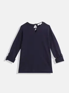 UTH by Roadster Girls Navy Blue Solid Pure Cotton Top