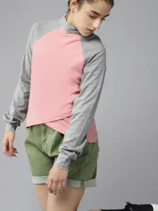 UTH by Roadster Girls Pink & Grey Melange Solid Layered Cotton Top