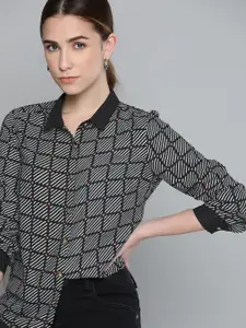 Chemistry Women Black & White Printed Casual Shirt