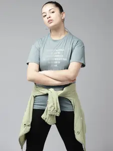 UTH by Roadster Girls Sea Green Typography Printed Drop-Shoulder Sleeves T-shirt