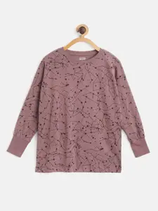 UTH by Roadster Girls Mauve Pure Cotton Printed T-shirt