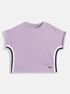 UTH by Roadster Girls Lilac Solid Pure Cotton T-shirt