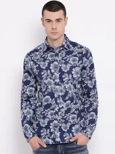 Matinique Men Blue Slim Fit Floral Printed Cotton Casual Shirt