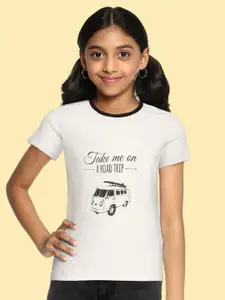 UTH by Roadster Girls White & Black Pure Cotton Printed Monochrome T-shirt
