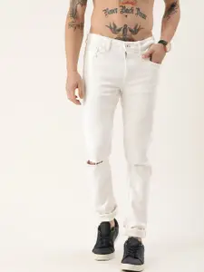 Flying Machine Men White Micheal Tapered Slim Fit Slash Knee Mid Rise Stretchable Jeans