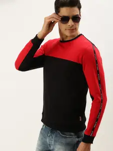Flying Machine Men Black & Red Colourblocked Sweatshirt